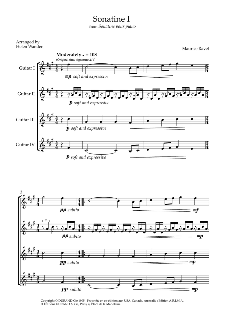Sonatine I for Four-part Classical Guitar Ensemble Small Ensemble scores gallery preview page 1