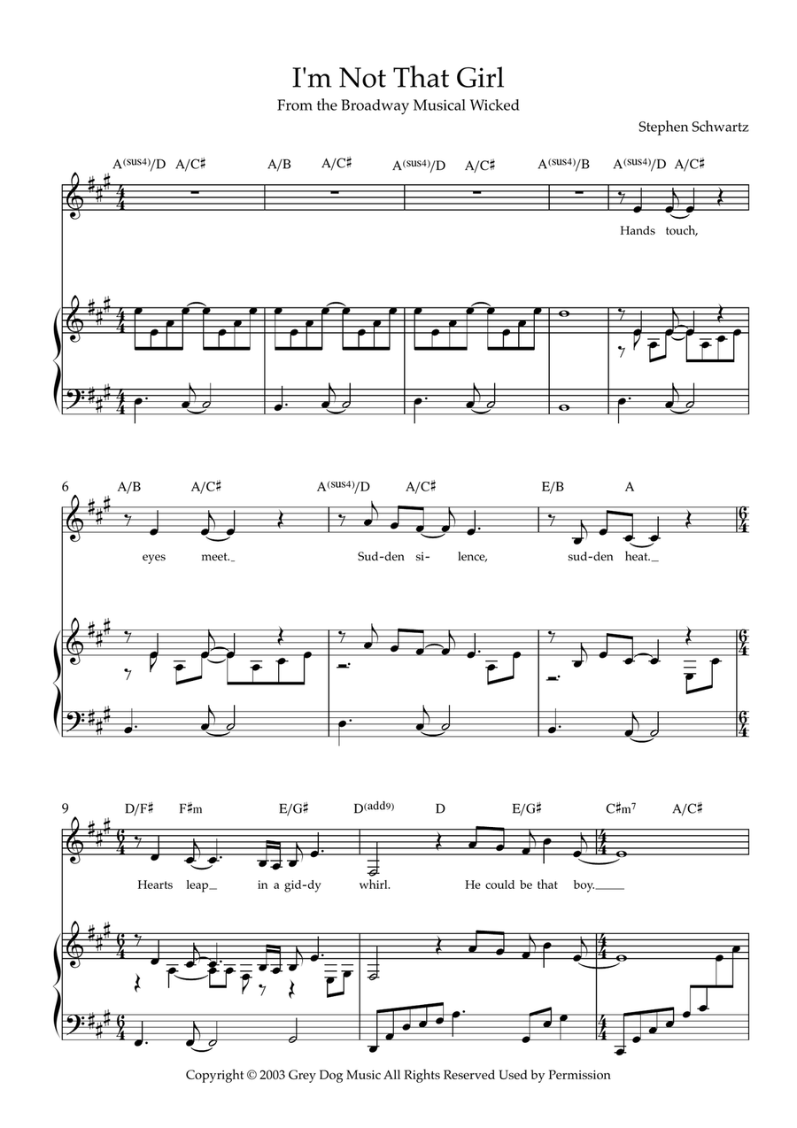 I'm Not That Girl I'm Not That Girl Piano, Vocal scores gallery preview page 1