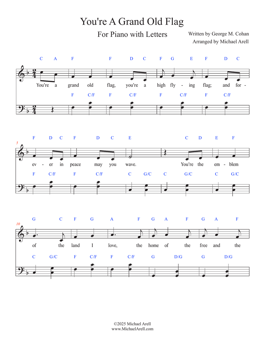 You're A Grand Old Flag for Piano Easy Piano scores gallery preview page 1