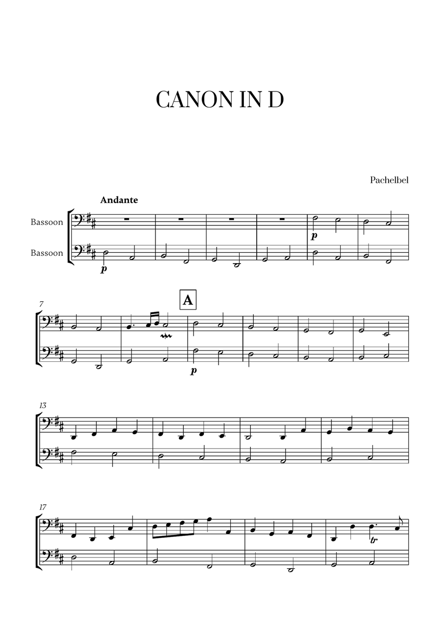 Pachelbel - Canon in D (for Bassoon Duet) Woodwind Duet scores gallery preview page 1