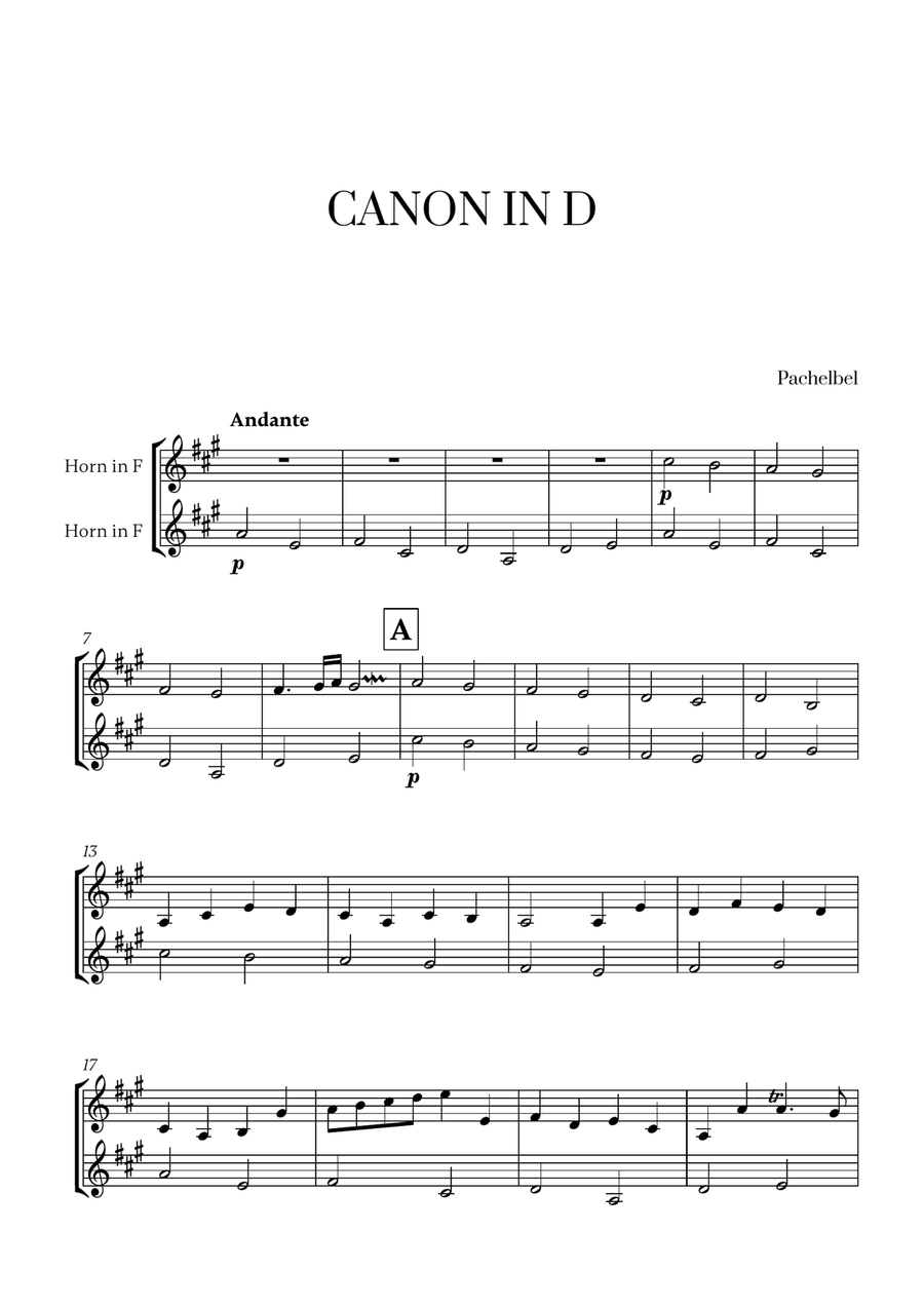 Pachelbel - Canon in D (for French Horn Duet) Brass Duet scores gallery preview page 1