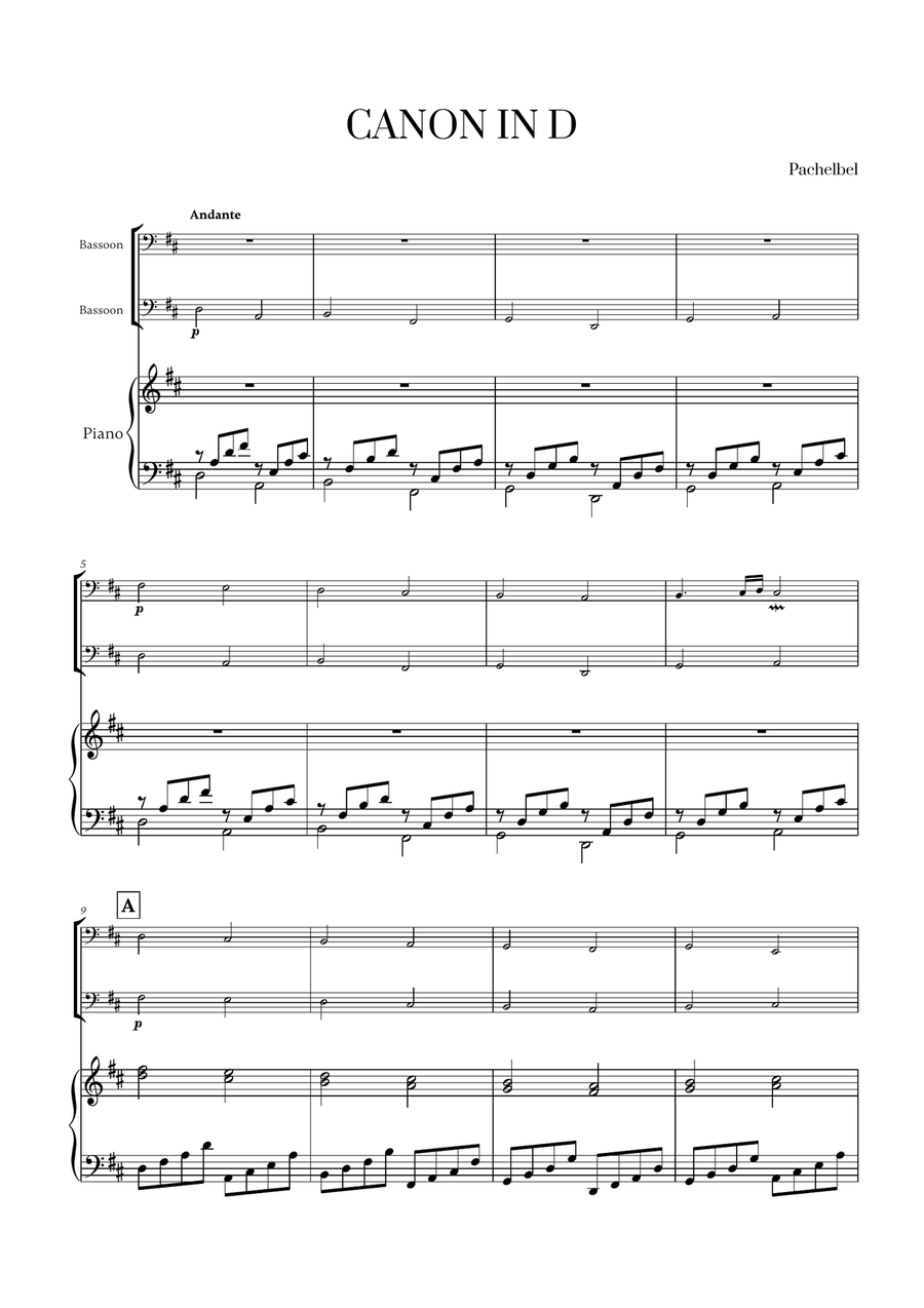 Pachelbel - Canon in D (for Bassoon Duet and Piano) Woodwind Duet scores gallery preview page 1