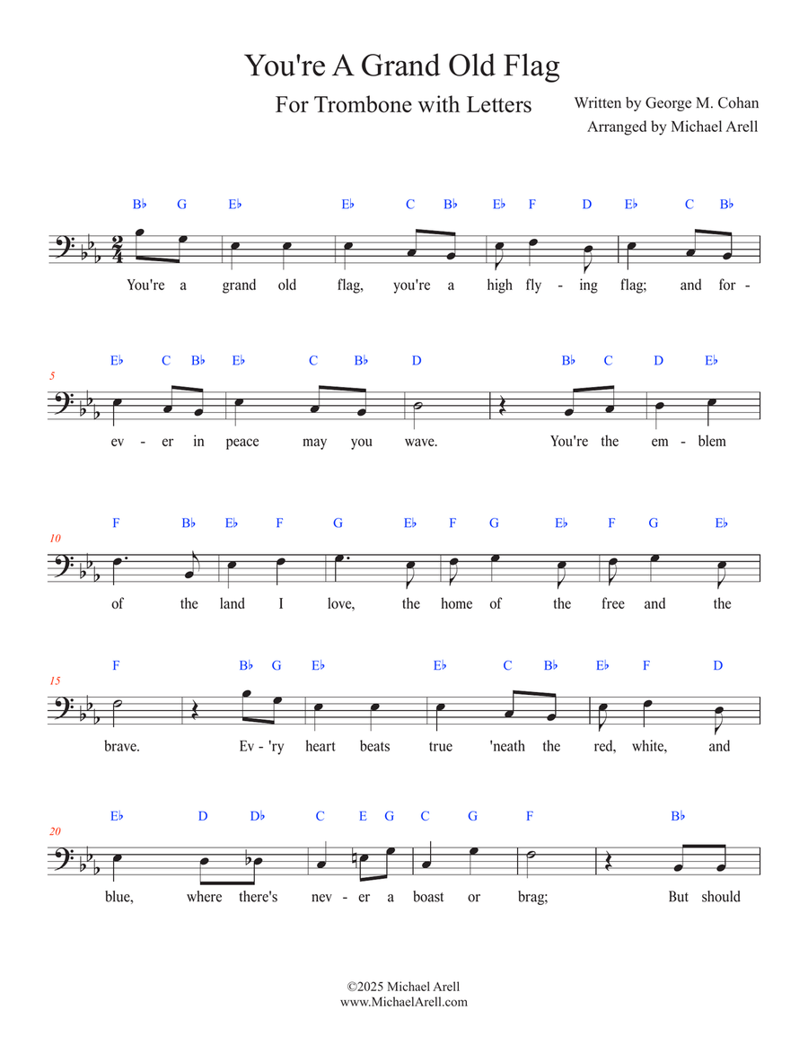 You're A Grand Old Flag for Trombone Bass Trombone scores gallery preview page 1