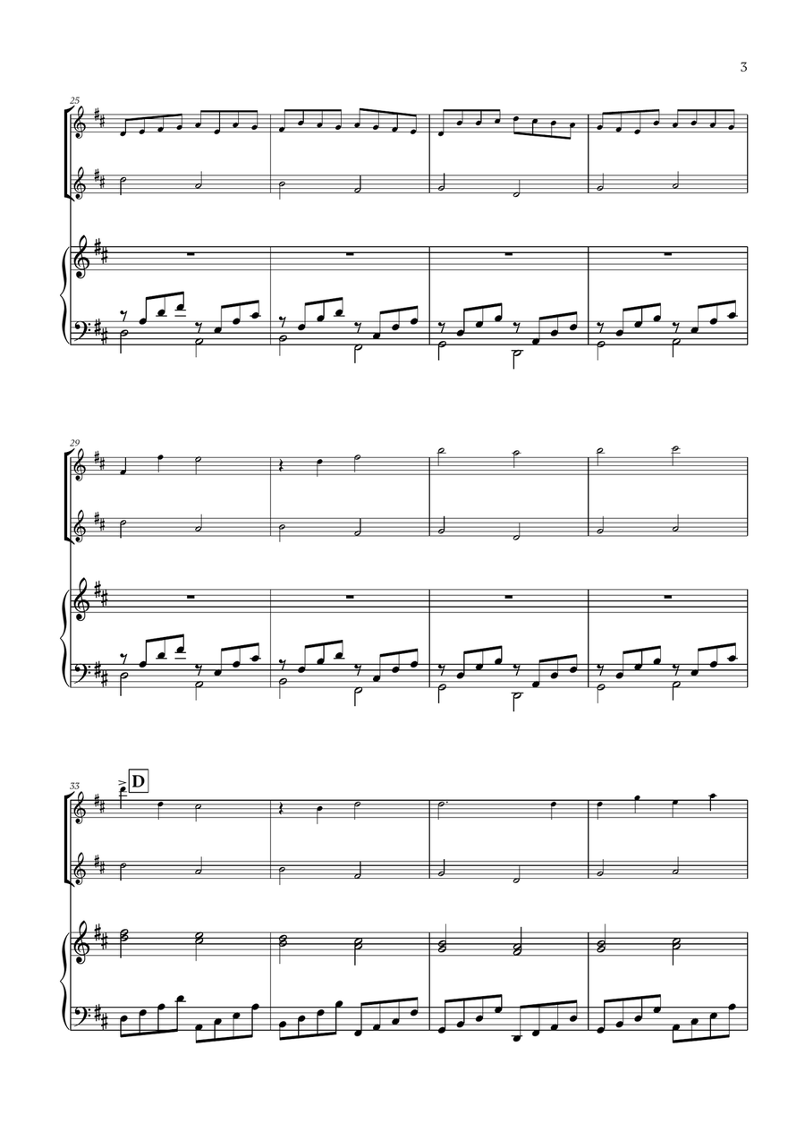 Pachelbel - Canon in D (for Oboe, Flute and Piano) Woodwind Duet scores gallery preview page 3