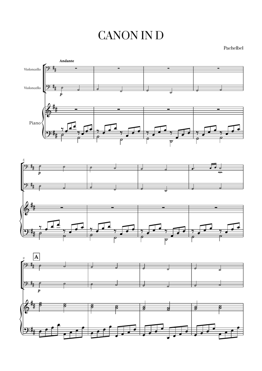 Pachelbel - Canon in D (for Cello Duet and Piano) String Duet scores gallery preview page 1