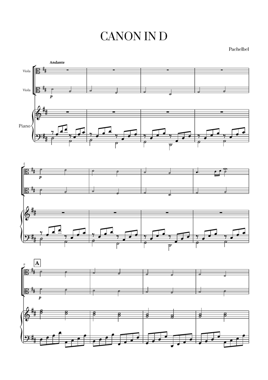 Pachelbel - Canon in D (for Viola Duet and Piano) String Duet scores gallery preview page 1