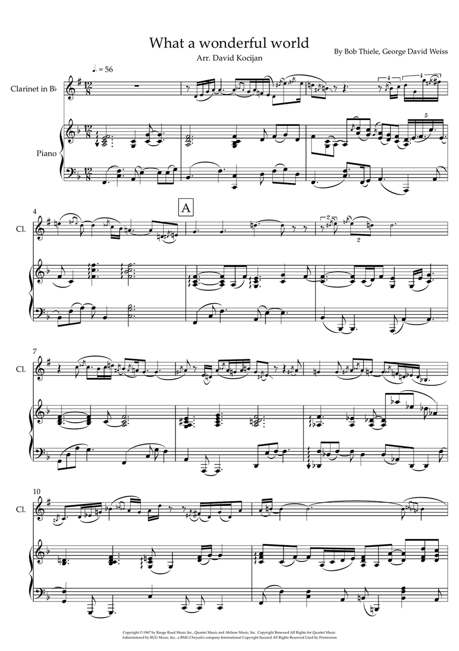 What A Wonderful World What A Wonderful World B-Flat Clarinet scores gallery preview page 1