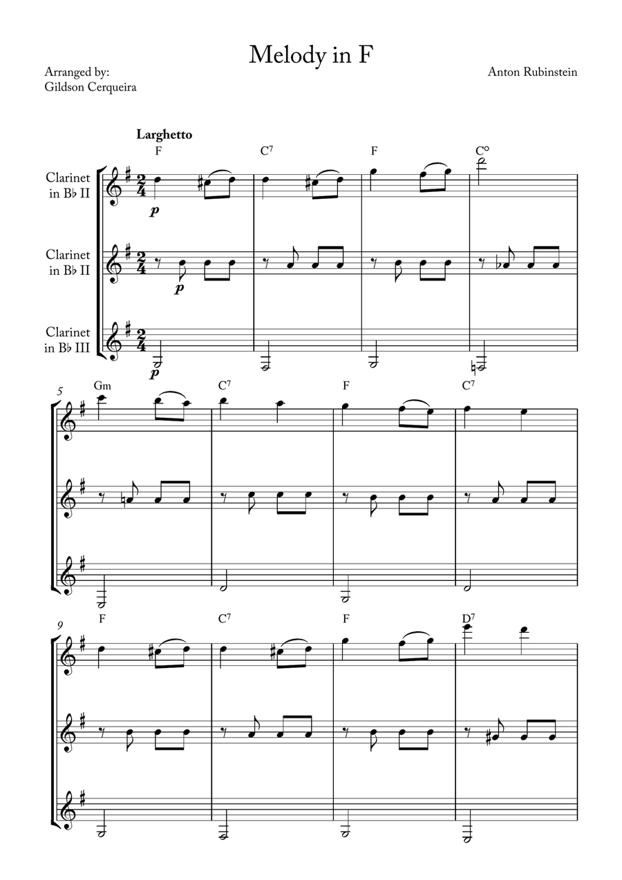 Melody in F Melody in F Clarinet Trio scores gallery preview page 1
