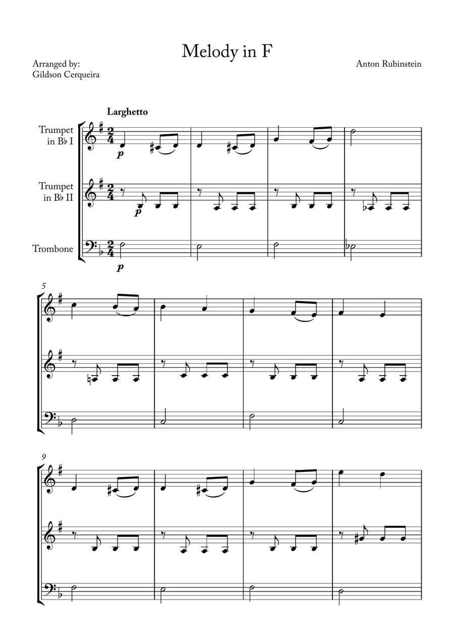 Melody in F Melody in F Brass Ensemble scores gallery preview page 1