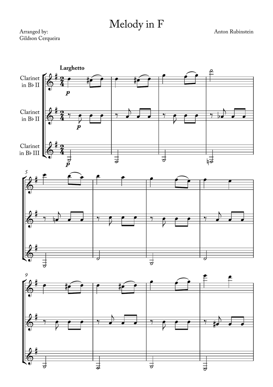 Melody in F Melody in F Clarinet Trio scores gallery preview page 1