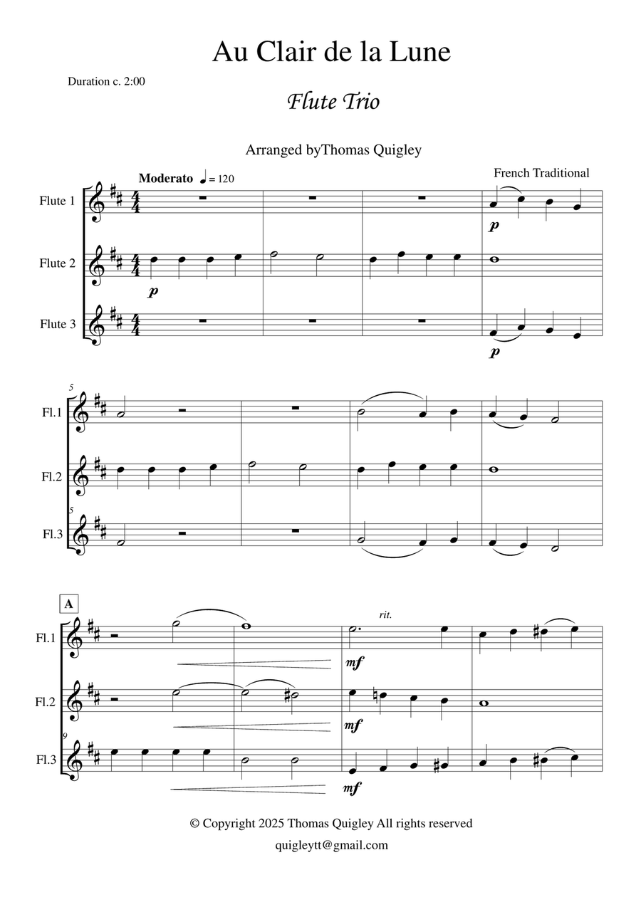 Au Clair de la Lune Au Clair de la Lune Flute Trio scores gallery preview page 2