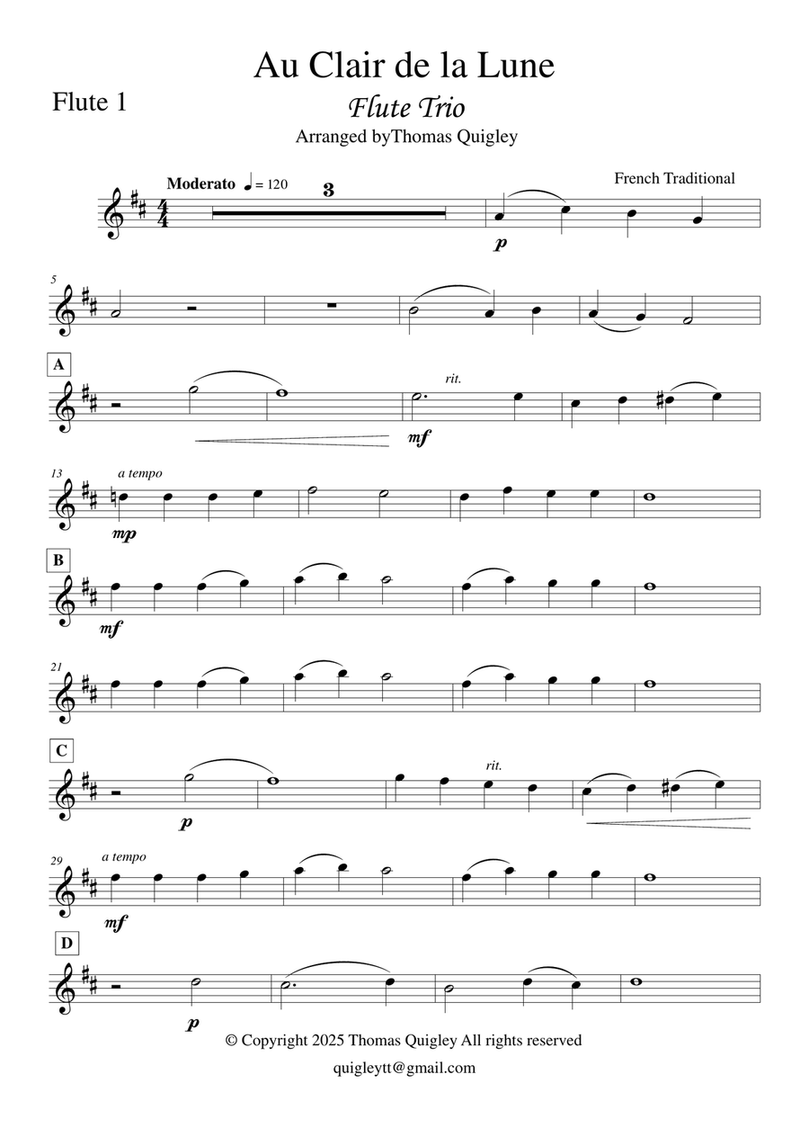 Au Clair de la Lune Au Clair de la Lune Flute Trio scores gallery preview page 6