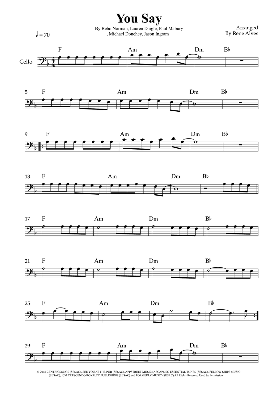 You Say You Say Cello Solo scores gallery preview page 1