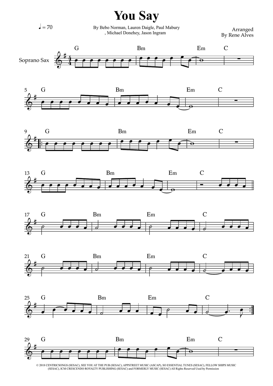 You Say You Say Soprano Saxophone scores gallery preview page 1