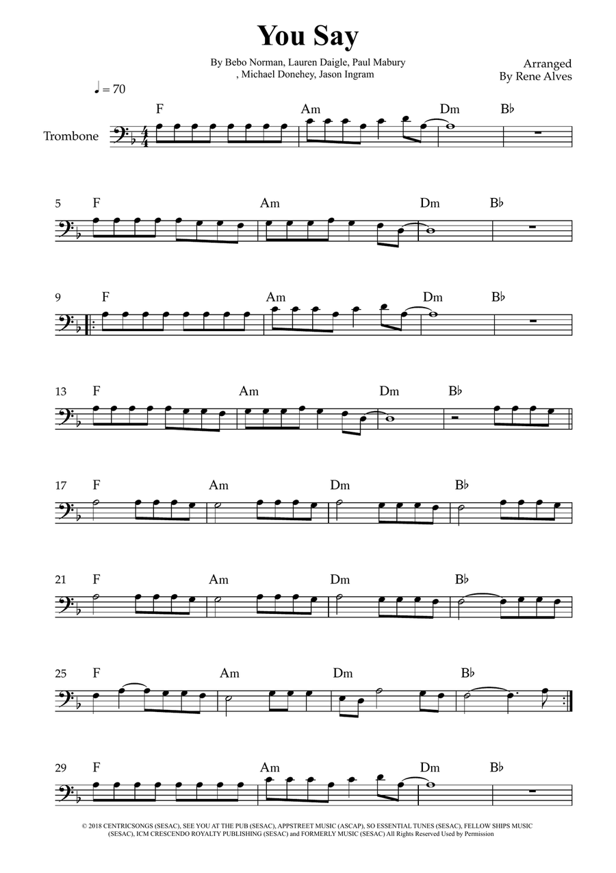 You Say You Say Trombone Solo scores gallery preview page 1