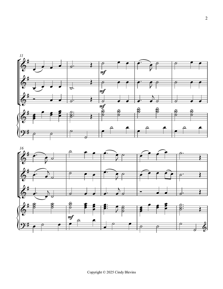 Nearer, My God, to Thee, for Three Violins and Piano Small Ensemble scores gallery preview page 3