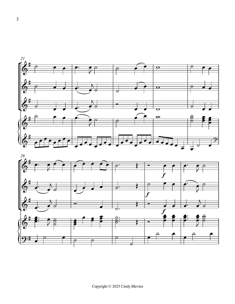 Nearer, My God, to Thee, for Three Violins and Piano Small Ensemble scores gallery preview page 4