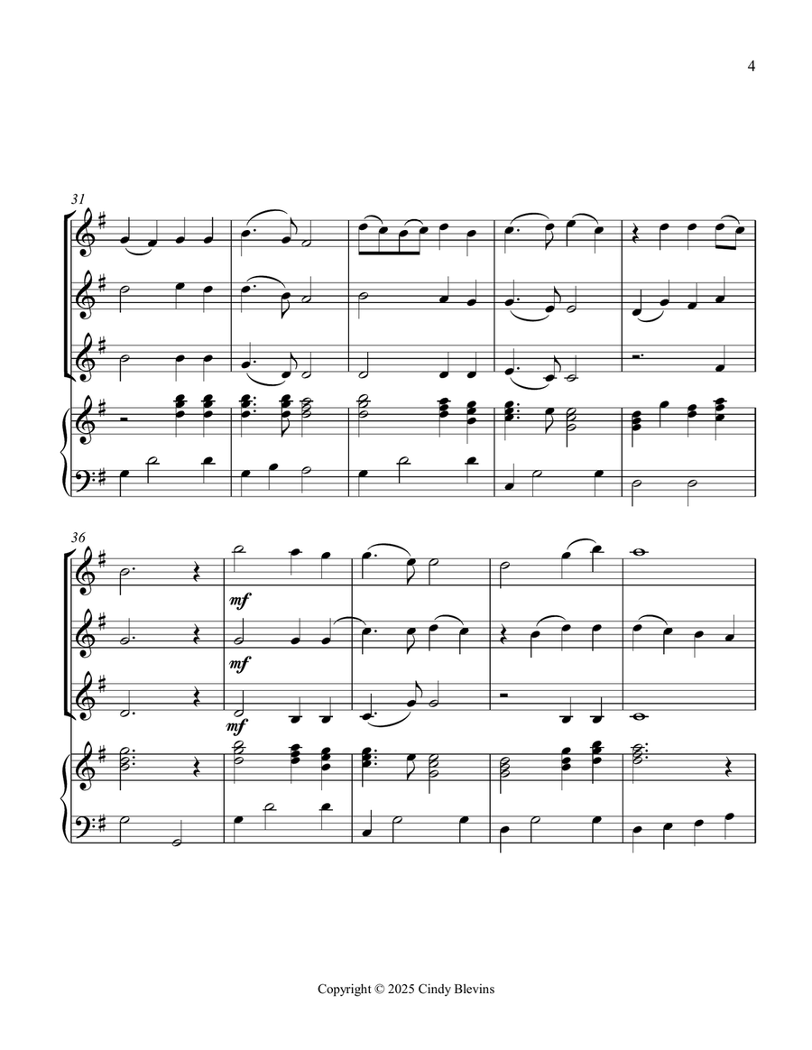 Nearer, My God, to Thee, for Three Violins and Piano Small Ensemble scores gallery preview page 5