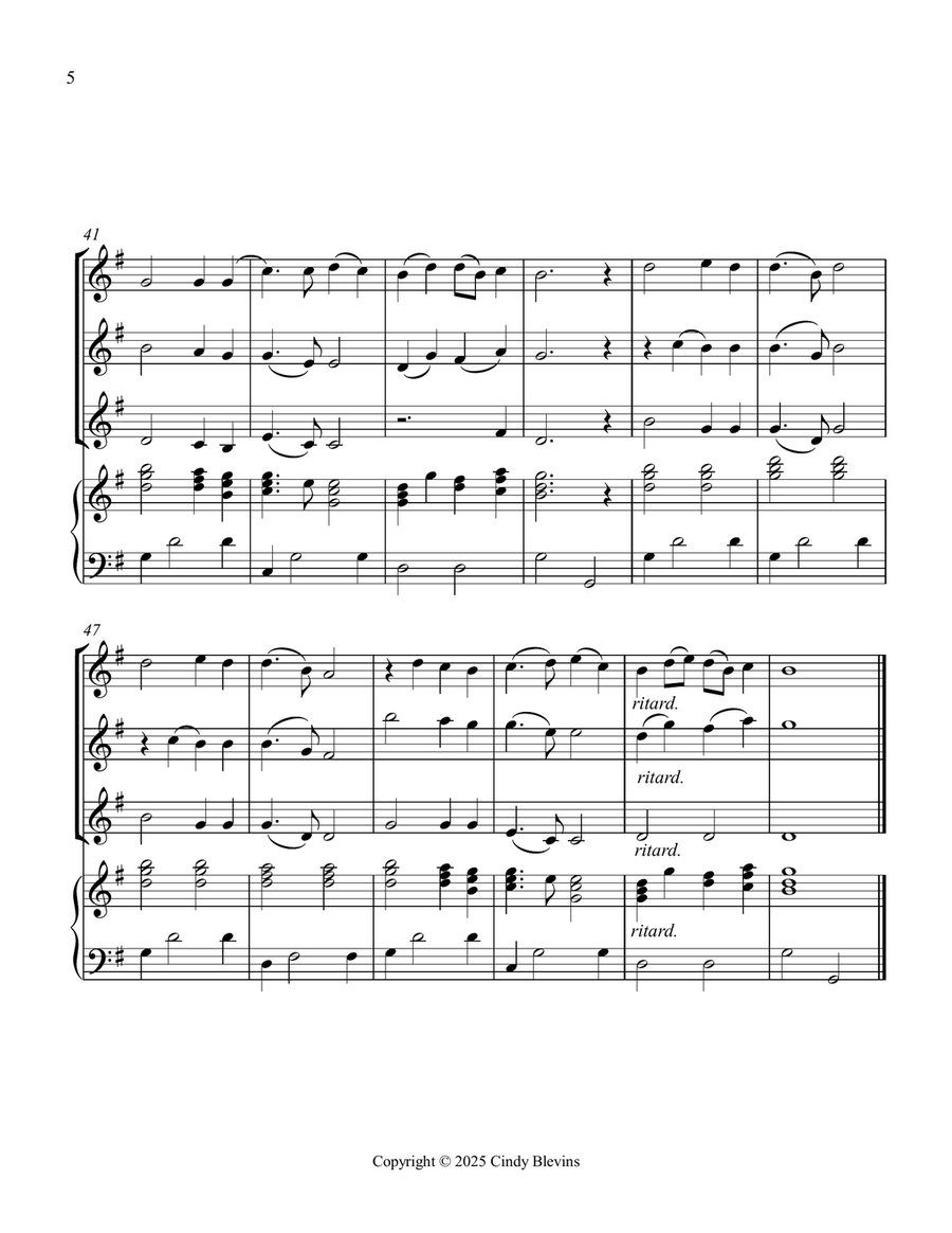 Nearer, My God, to Thee, for Three Violins and Piano Small Ensemble scores gallery preview page 6