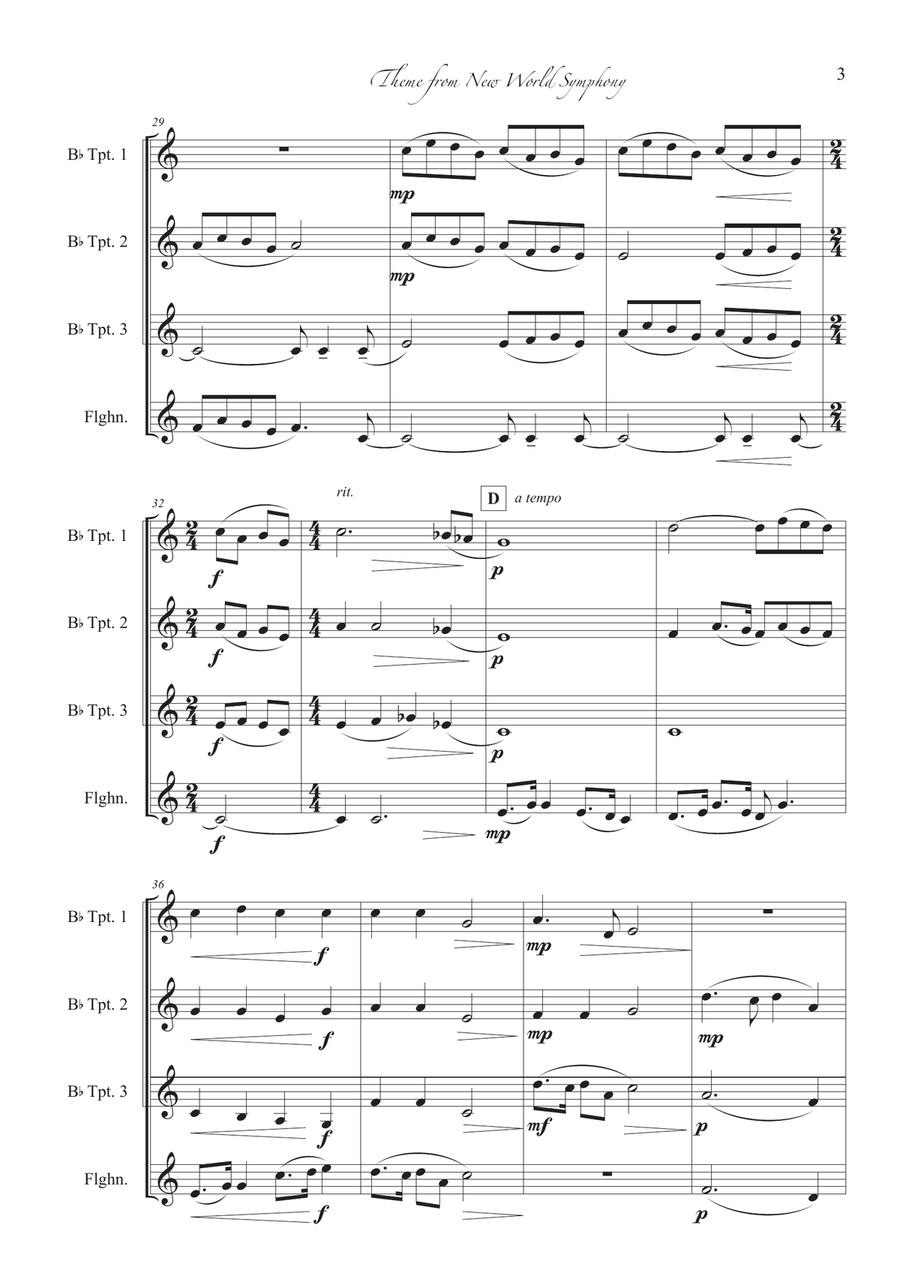 Theme from New World Symphony Brass Quartet scores gallery preview page 3