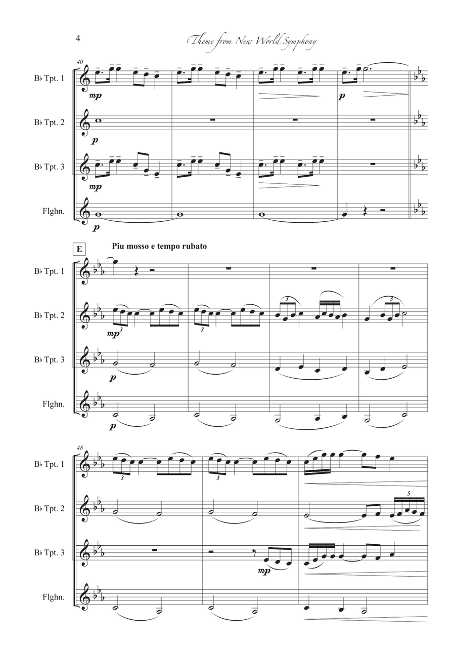 Theme from New World Symphony Brass Quartet scores gallery preview page 4