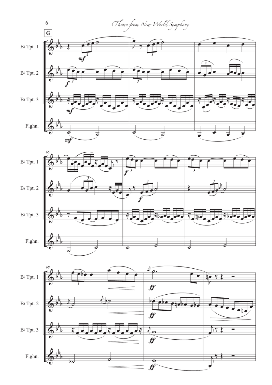 Theme from New World Symphony Brass Quartet scores gallery preview page 6