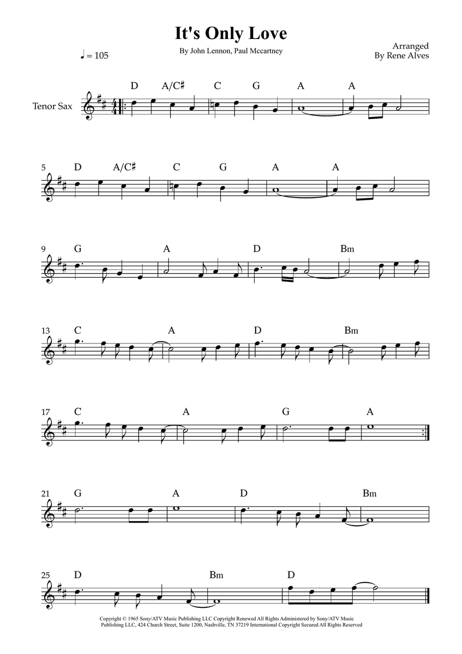 It's Only Love It's Only Love Tenor Saxophone scores gallery preview page 1