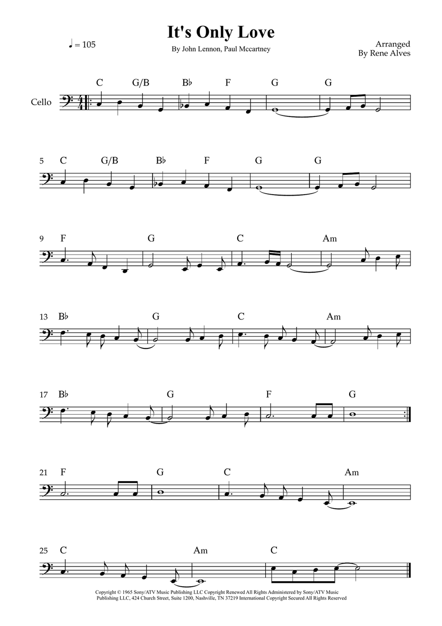 It's Only Love It's Only Love Cello Solo scores gallery preview page 1