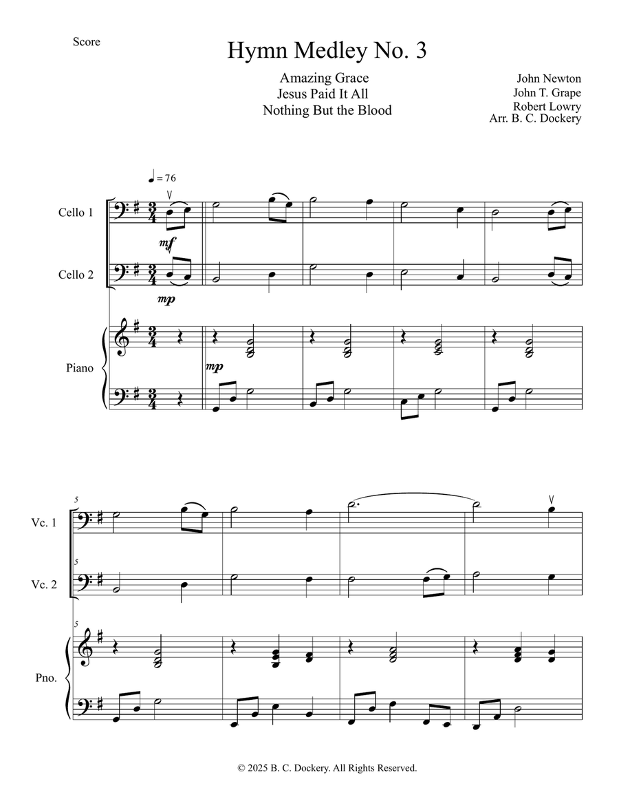 Hymn Medley No. 3 (Cello Duet with Piano Accompaniment) String Duet scores gallery preview page 1