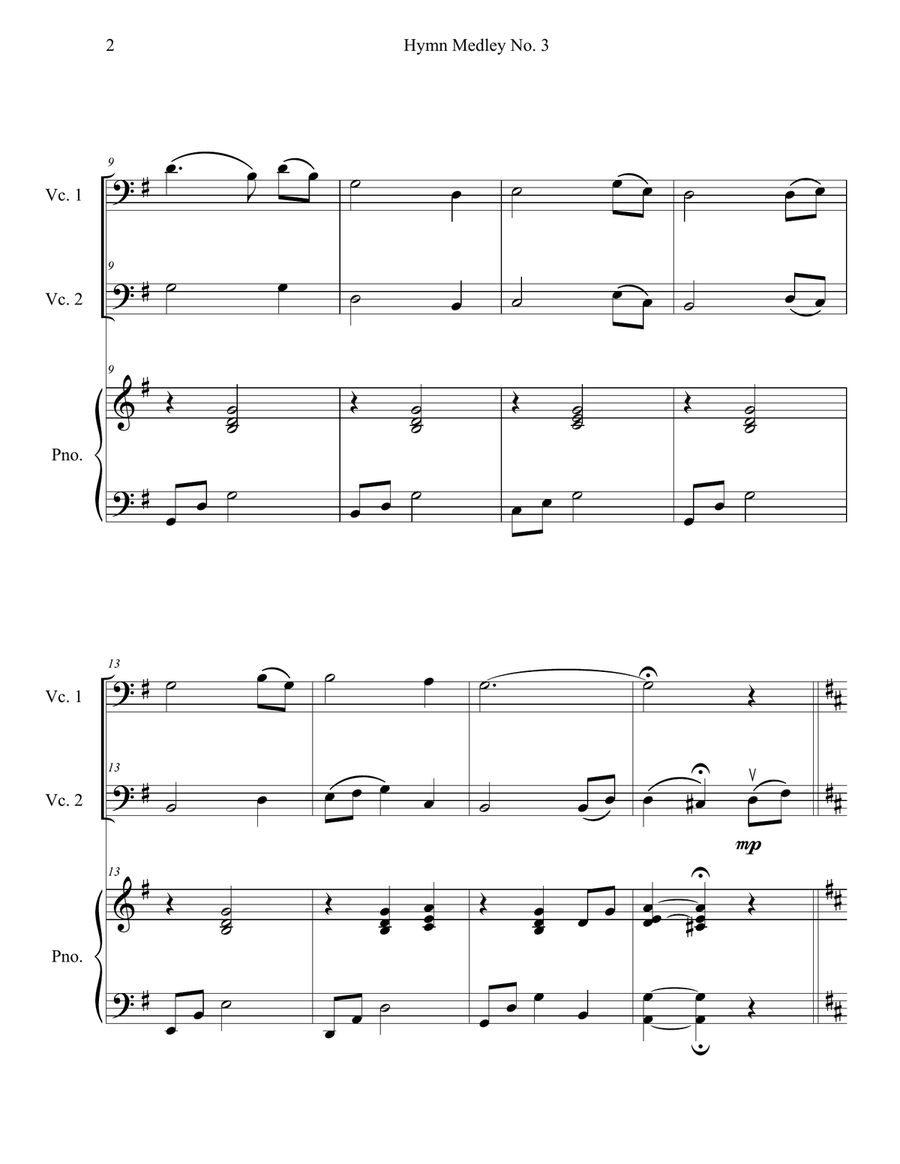 Hymn Medley No. 3 (Cello Duet with Piano Accompaniment) String Duet scores gallery preview page 2