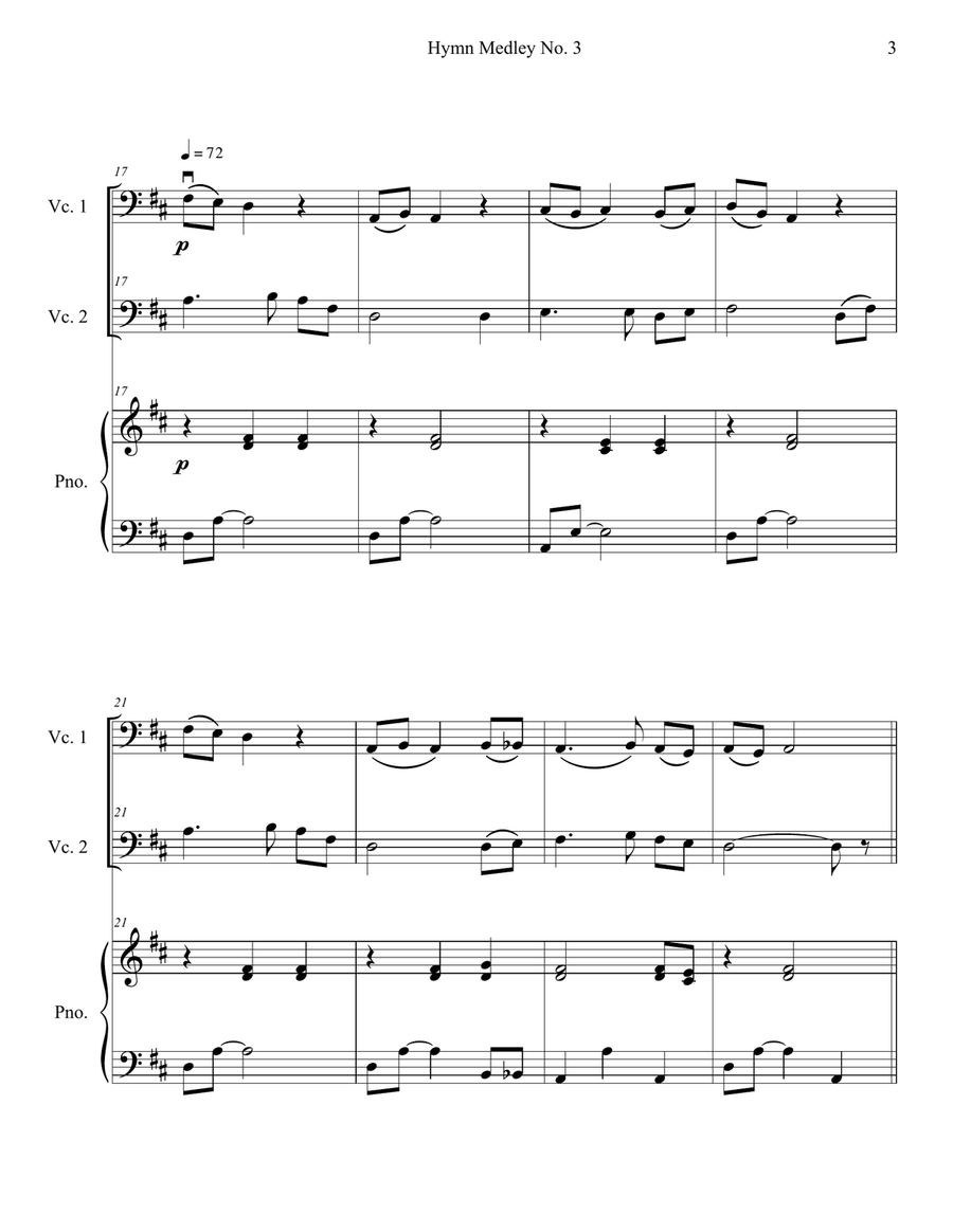 Hymn Medley No. 3 (Cello Duet with Piano Accompaniment) String Duet scores gallery preview page 3