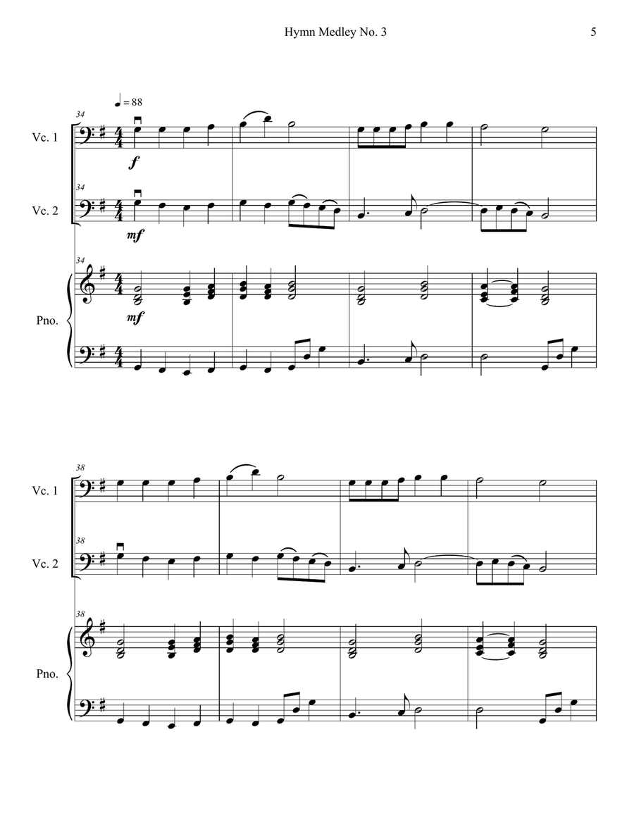 Hymn Medley No. 3 (Cello Duet with Piano Accompaniment) String Duet scores gallery preview page 5