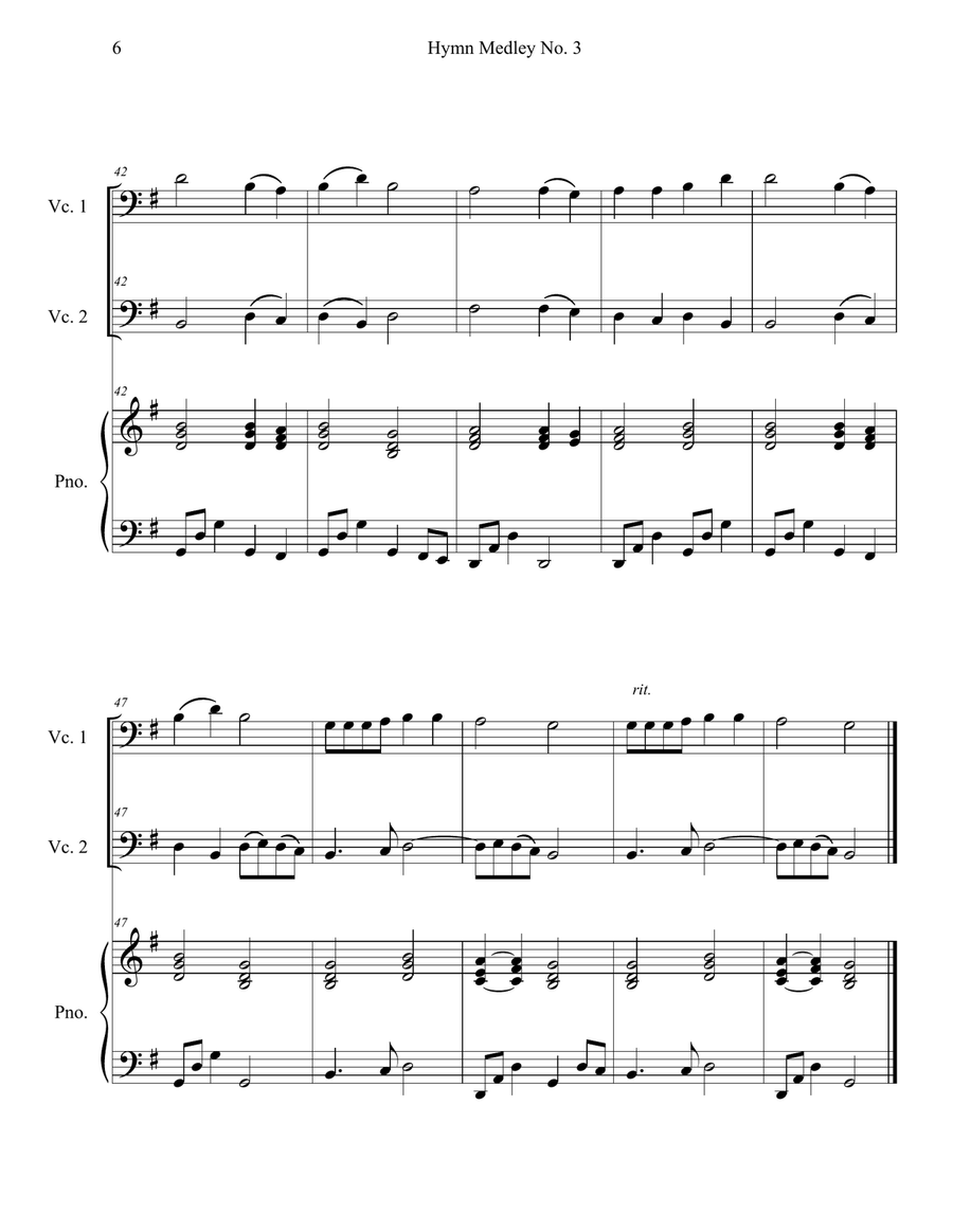 Hymn Medley No. 3 (Cello Duet with Piano Accompaniment) String Duet scores gallery preview page 6
