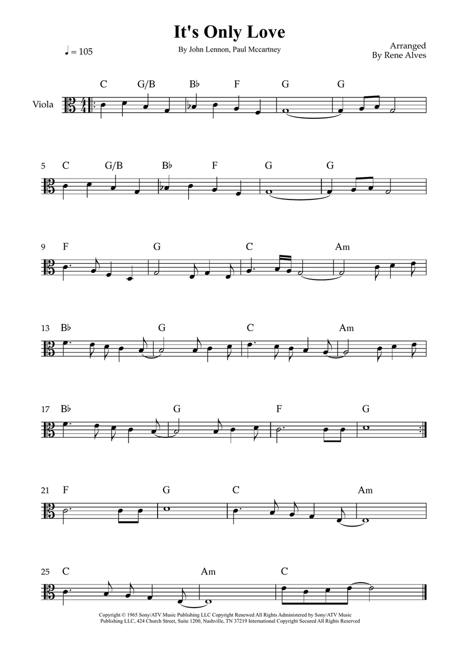 It's Only Love It's Only Love Viola Solo scores gallery preview page 1