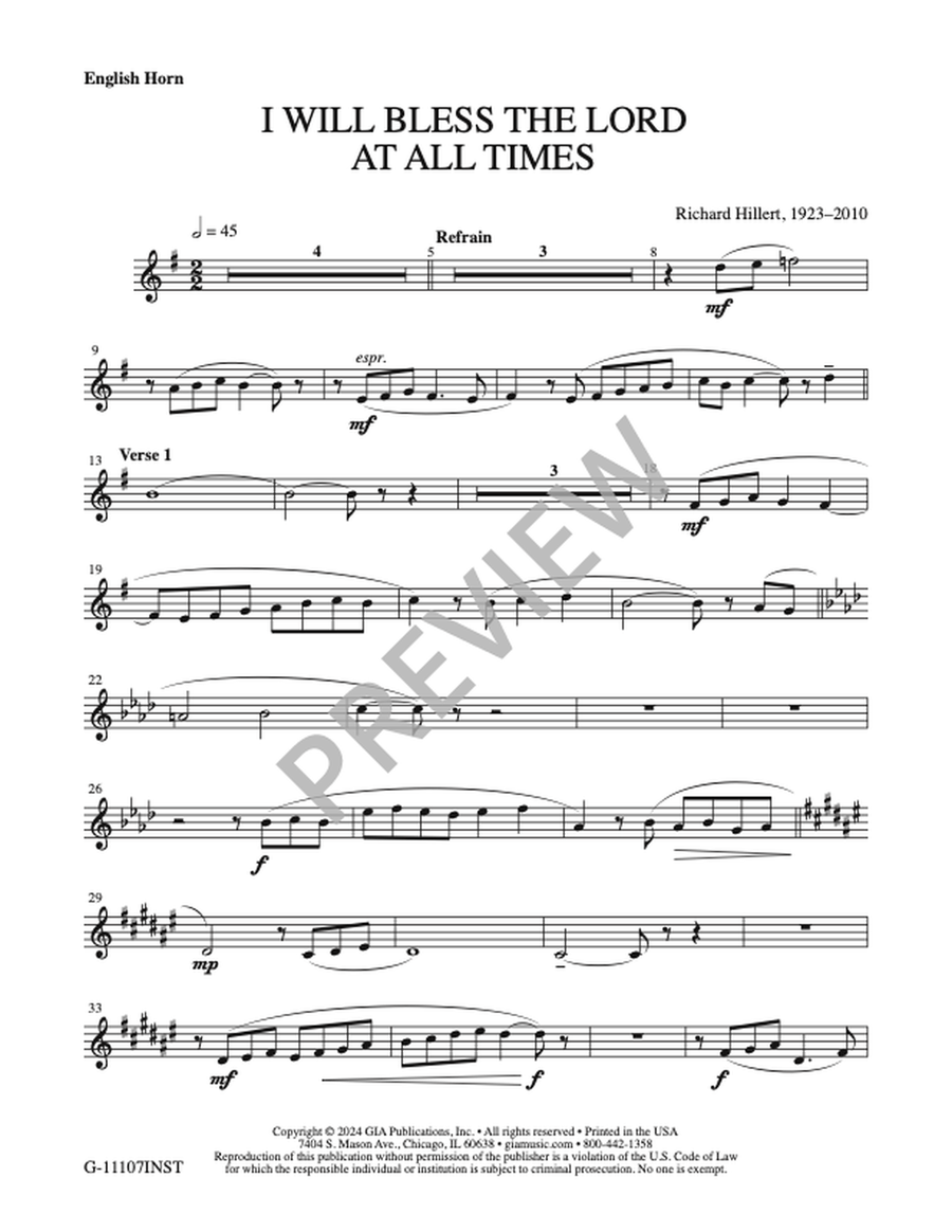 I Will Bless the Lord at All Times - Instrument edition English Horn scores gallery preview page 2