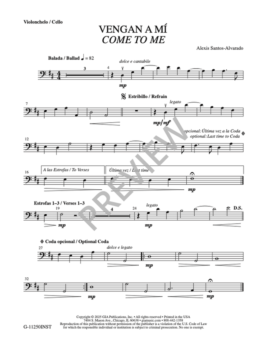 Vengan a Mí / Come to Me - Instrument edition Cello scores gallery preview page 3