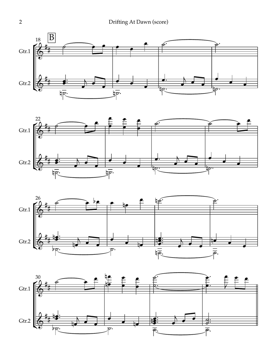 Drifting At Dawn - guitar duet (score and separate parts in standard notation only - no tab) Chamber Music scores gallery preview page 2