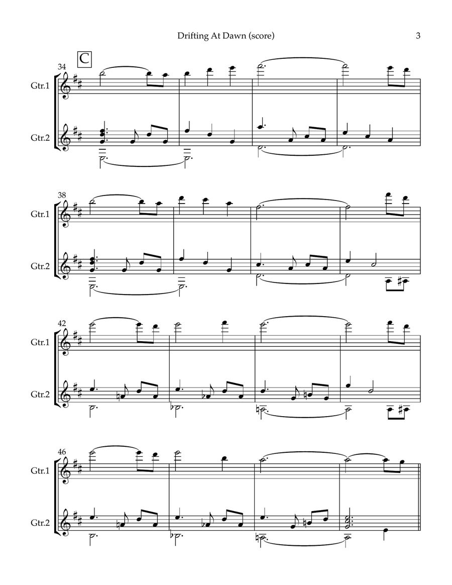 Drifting At Dawn - guitar duet (score and separate parts in standard notation only - no tab) Chamber Music scores gallery preview page 3