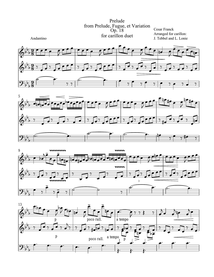 Prelude (Duet) from Prelude, Fugue et Variation, Op 18 for Carillon DUET Part scores gallery preview page 1