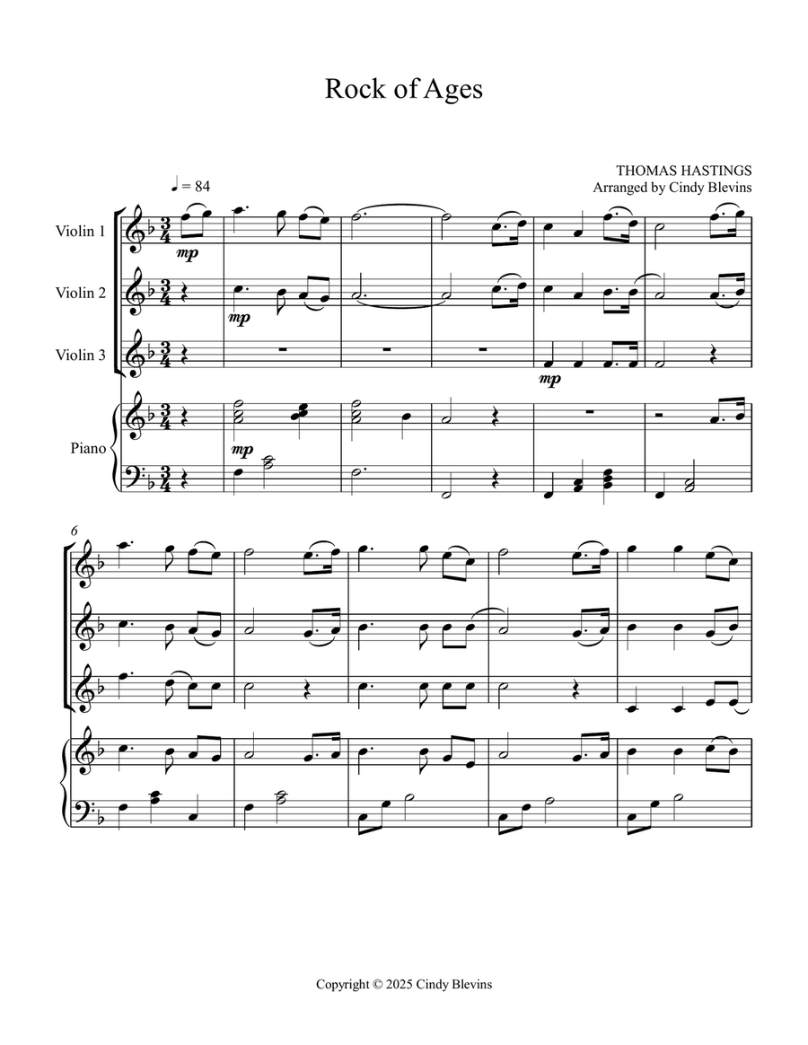 Rock of Ages, for Three Violins and Piano Small Ensemble scores gallery preview page 2