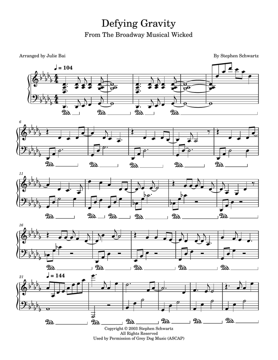 Defying Gravity Defying Gravity Piano Solo scores gallery preview page 1