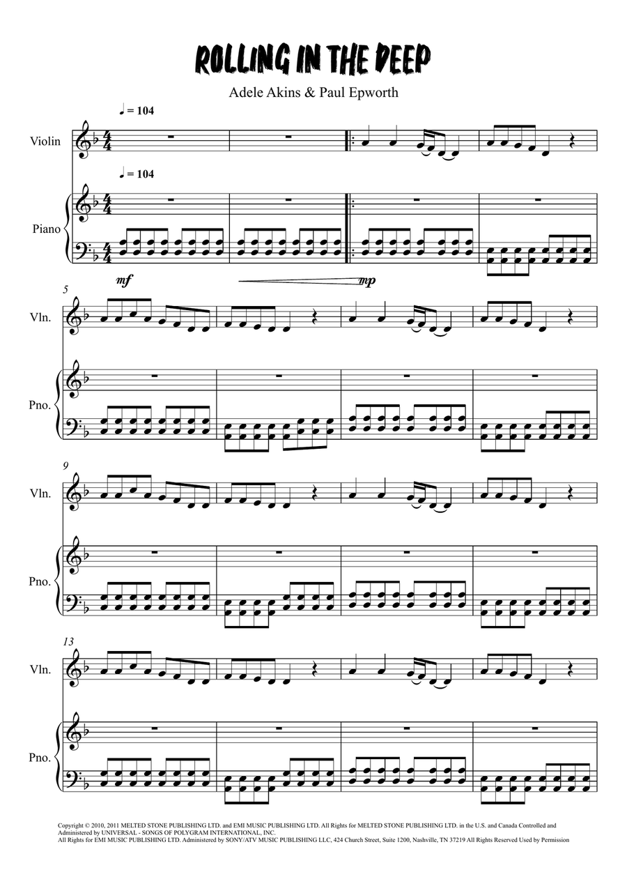 Rolling In The Deep Violin Solo scores gallery preview page 1