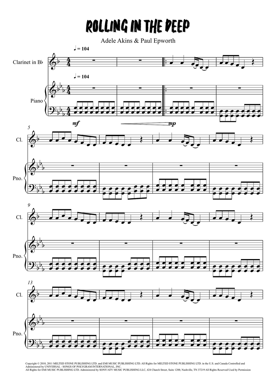Rolling In The Deep Rolling In The Deep Clarinet Solo scores gallery preview page 1