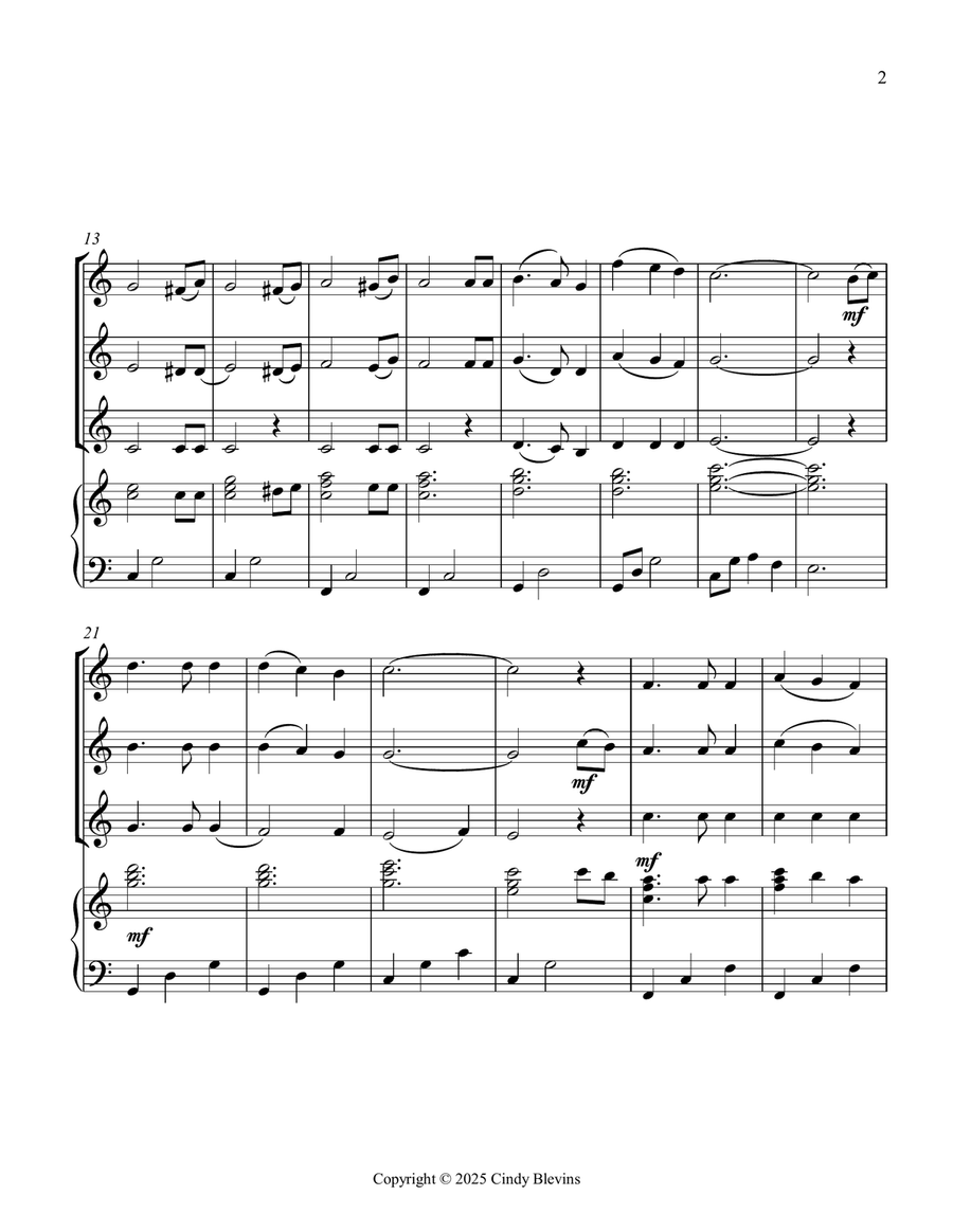 The Old Rugged Cross, for Three Violins and Piano Small Ensemble scores gallery preview page 3