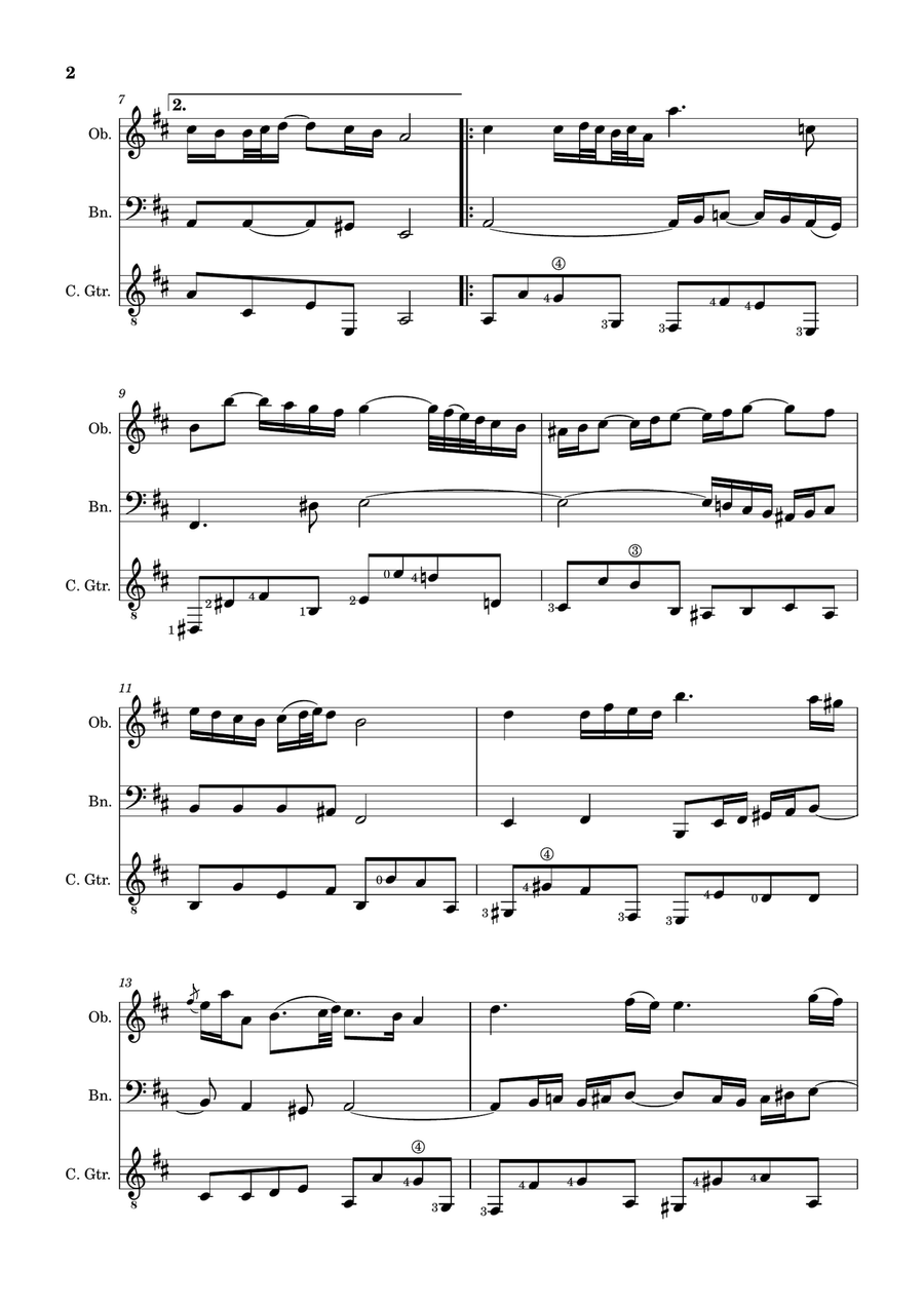 Air on the G String. For Oboe, Bassoon and Guitar. Score and Parts. Small Ensemble scores gallery preview page 2