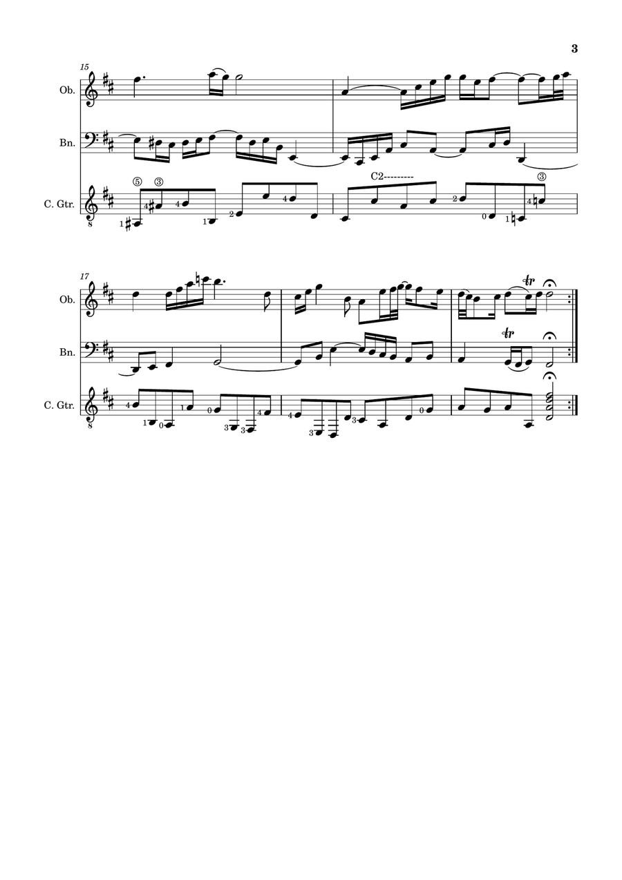 Air on the G String. For Oboe, Bassoon and Guitar. Score and Parts. Small Ensemble scores gallery preview page 3
