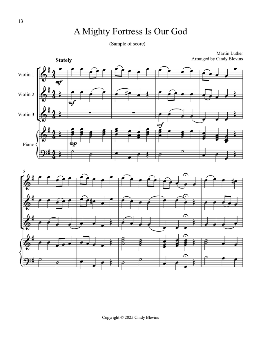 12 Favorite Hymns, Book 2, for Three Violins and Piano Small Ensemble scores gallery preview page 2