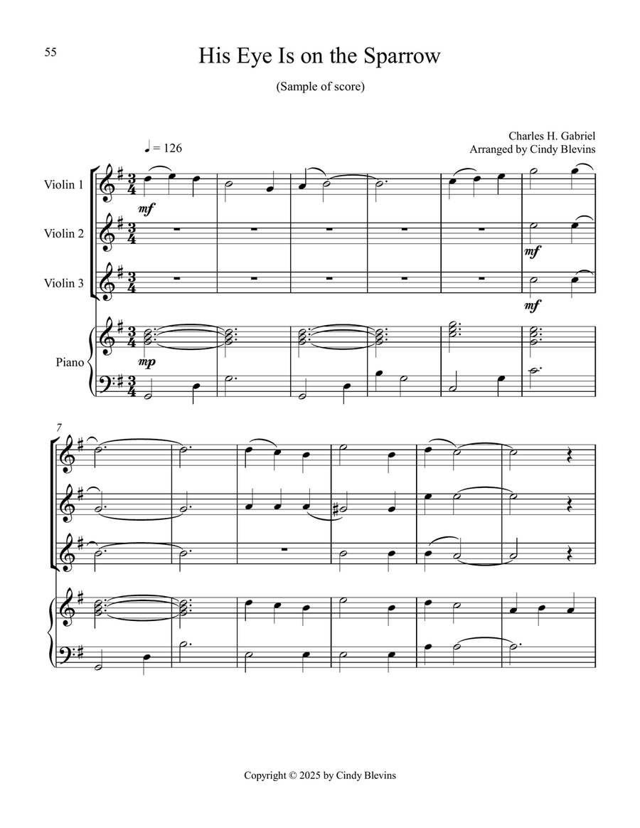 12 Favorite Hymns, Book 2, for Three Violins and Piano Small Ensemble scores gallery preview page 4