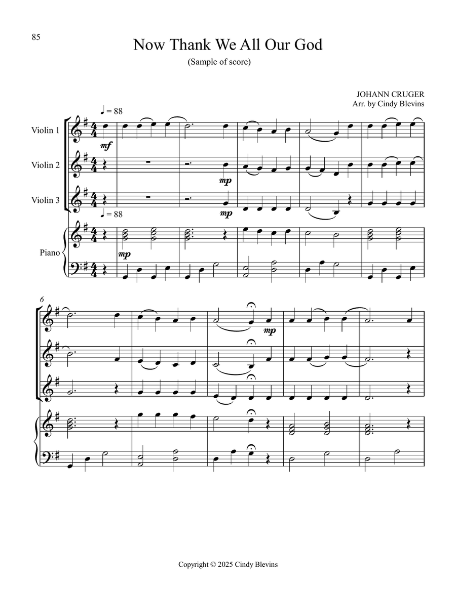 12 Favorite Hymns, Book 2, for Three Violins and Piano Small Ensemble scores gallery preview page 5