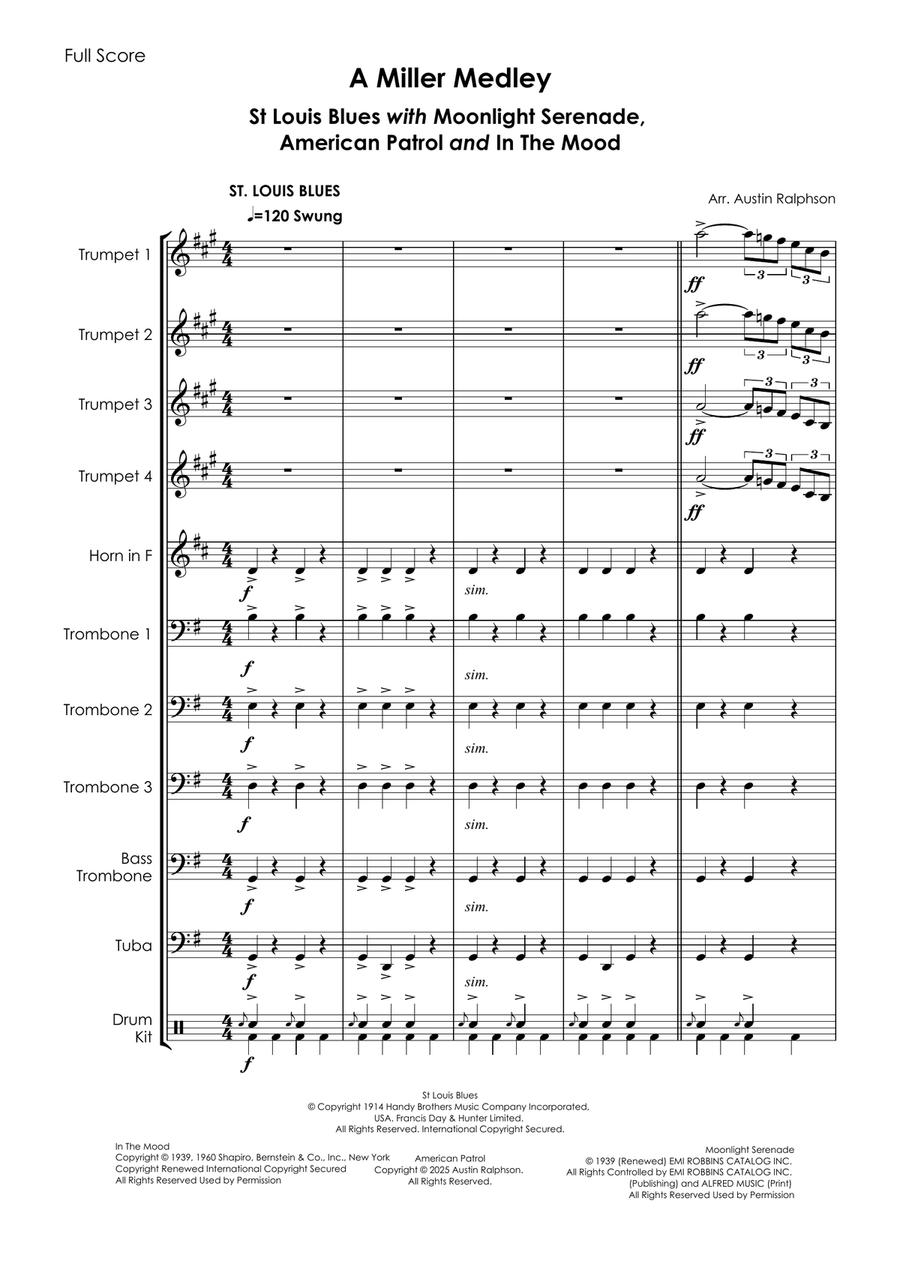 Medley: St. Louis Blues with Moonlight Serenade and In The Mood Brass Ensemble scores gallery preview page 3